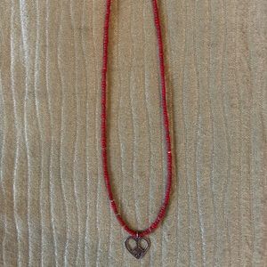 Silpada red bead necklace w Silver heart